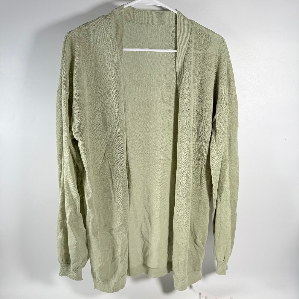 Light Green V Neck Knit Cardigan Linen Cotton Blend Sweater Women Size M NWT